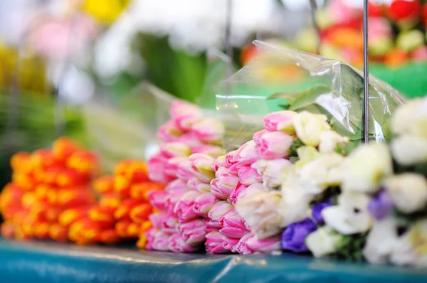Cut flowers sold on outdoor flower shop