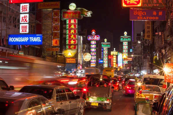 BANGKOK - DECEMBER 31: Busy Yaowarat Road in the night on Decemb