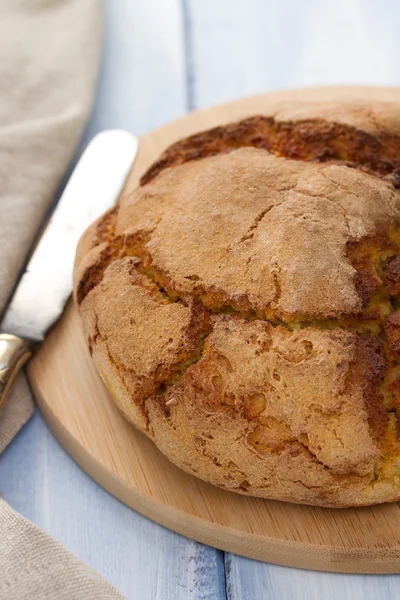 Corn bread on blue woden background