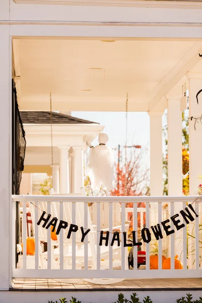 House porch decorated for Halloween