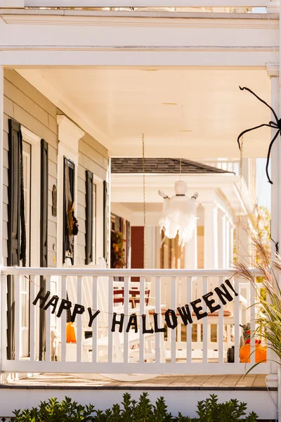 House porch decorated for Halloween