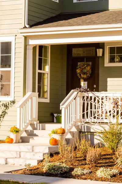 House porch decorated for Halloween