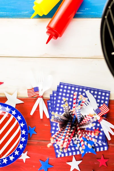 White, blue and red decorations for July 4th barbecue