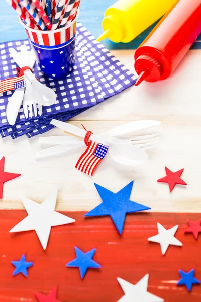 White, blue and red decorations for July 4th barbecue