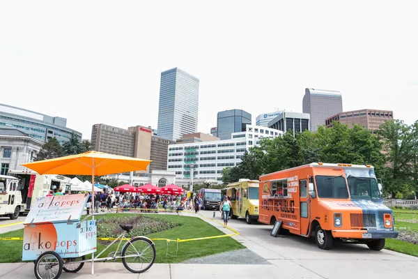 Gathering of gourmet food trucks at Civic Center Park