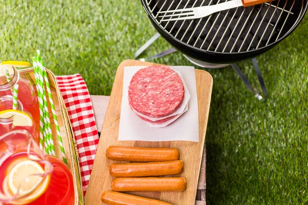 Summer picnic with small charcoal grill