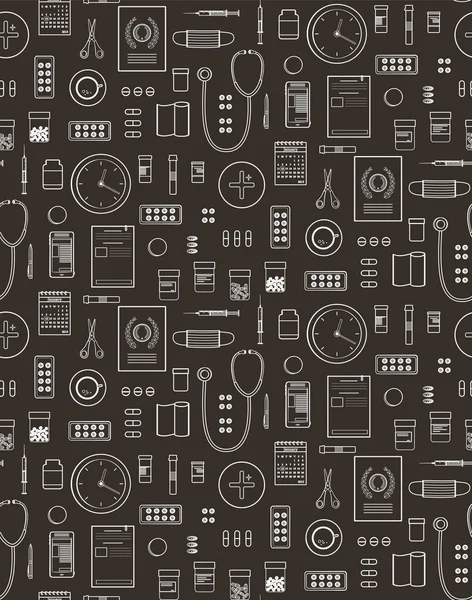 Outlined Medical Symbols and Icons Seamless Pattern Background on Black