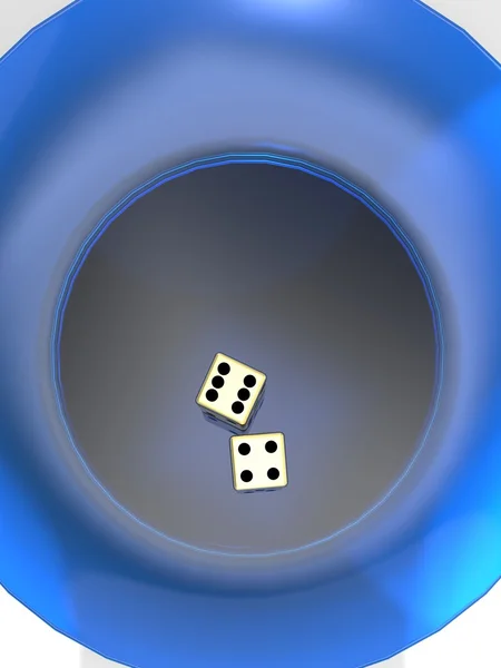 Golden dice on plate 3d illustration