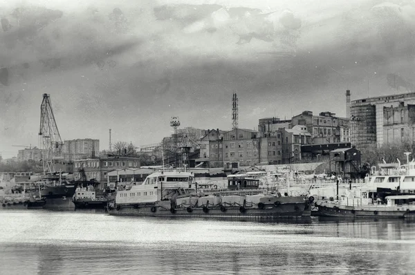 Cargo port, Rostov-on-Don, Russia. Retro photo