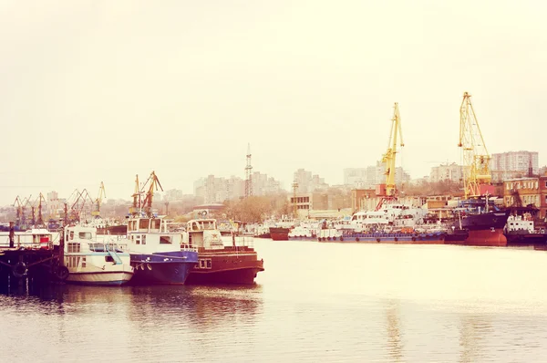 Cargo port, Rostov-on-Don, Russia. Retro photo