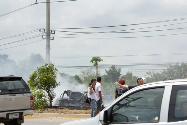 The car fire due to gas explosion.