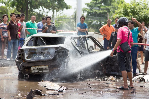 The car fire due to gas explosion.