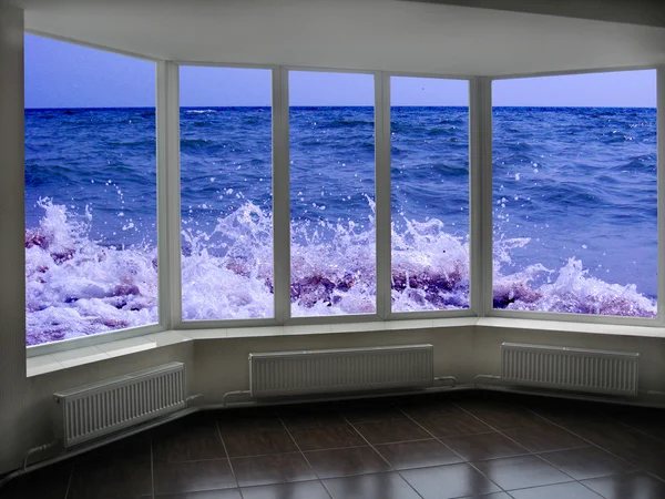 Window with view of marine waves