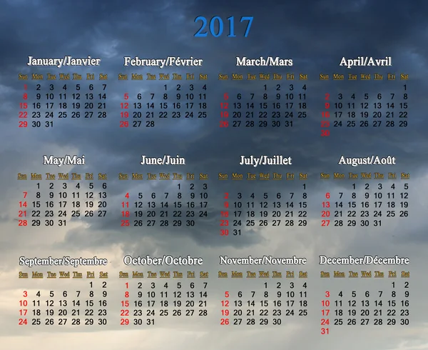 Calendar for 2017 on the background of thunder sky