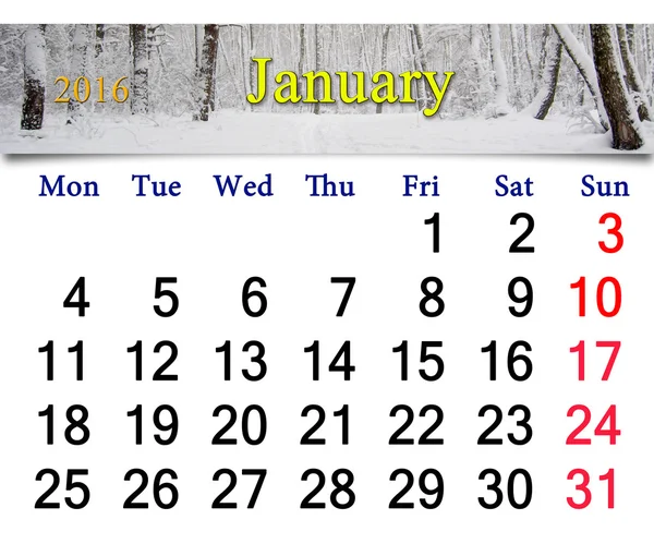 Calendar for January 2016