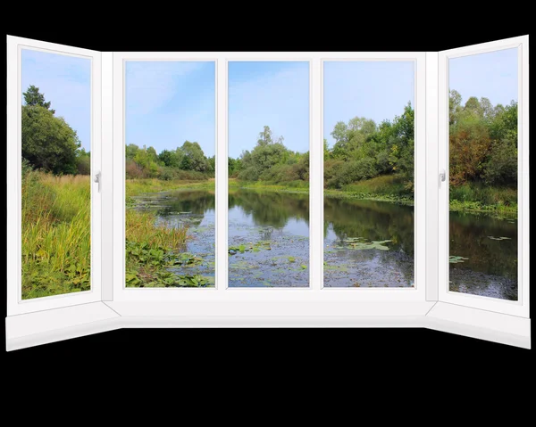 Window overlooking the summer pond