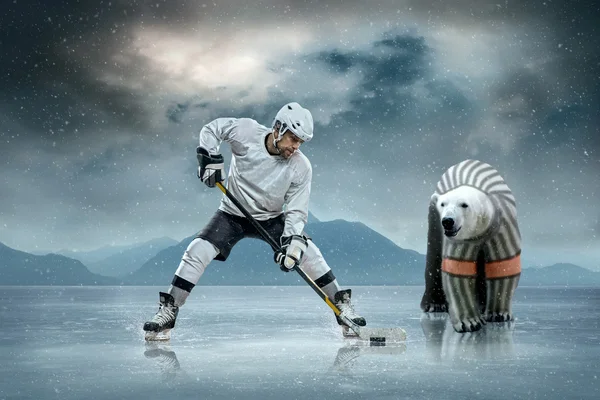 Ice hockey player and polar bear