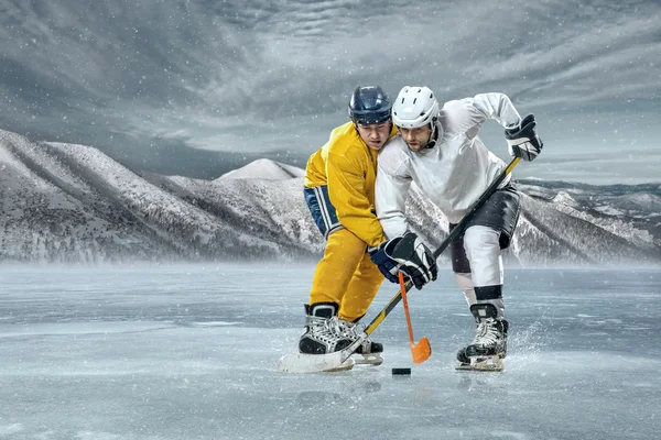 Ice hockey players on ice.