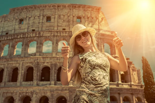 Happy Female tourist in Rome.