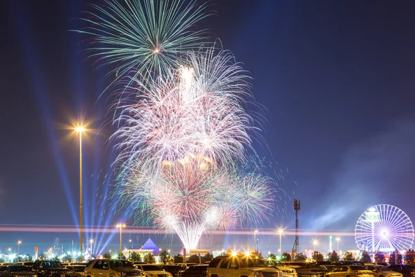 DUBAI, UAE - DEC 19: Fireworks at the Dubai Global Village. December 19, 2014 in Dubai, United Arab Emirates