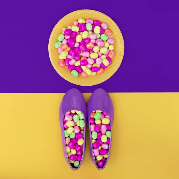 Love Candy and Shoes. Minimalism art design fashion.