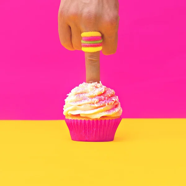 Finger pokes Vanilla Cake. Minimalism design