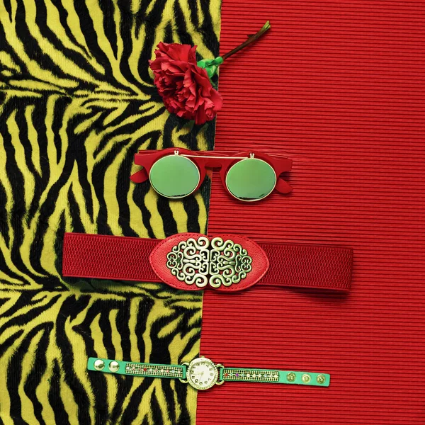 Stylish Tiger Print. Fashion accessories. Focus on red. Be passi