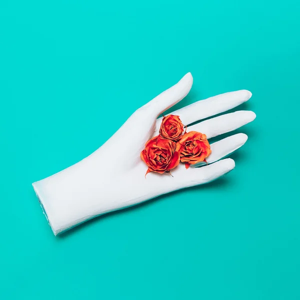 Hand and Roses. Minimalism Art.