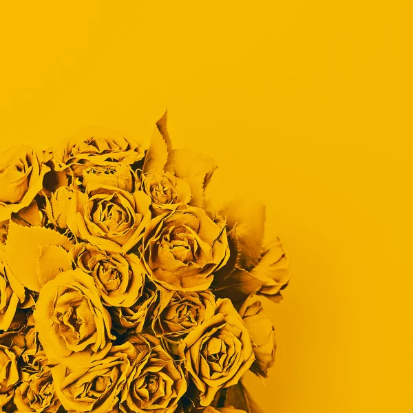 Minimalism art. Bouquet roses yellow paint.