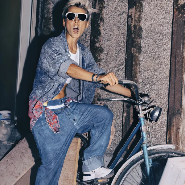 Love Jeans. Love vintage bike. Stylish Denim. Fashion emotional