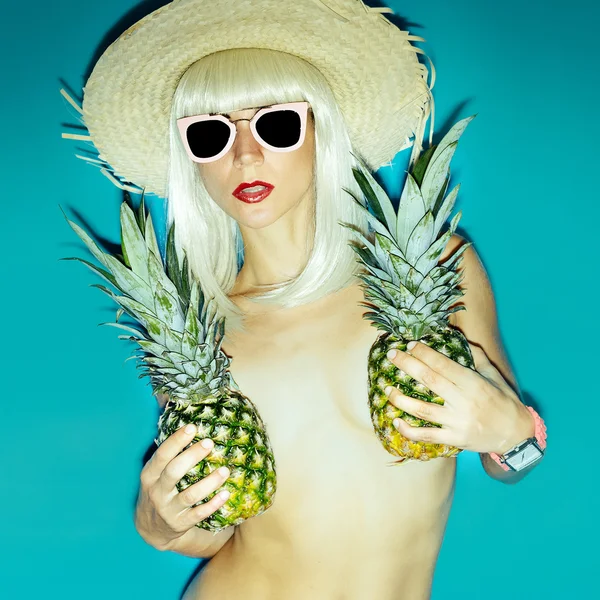 Sexy blonde with pineapple. Beach Party Style