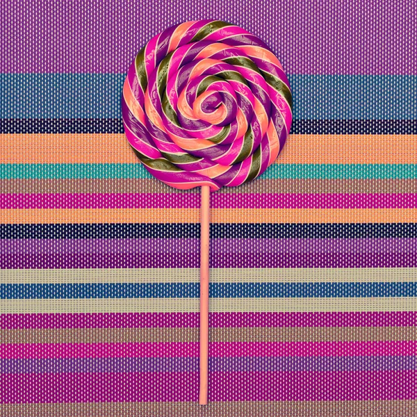 Lollipop on  bright striped background. Vanilla minimal style