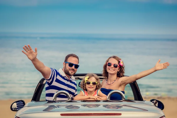 Happy family travel by car