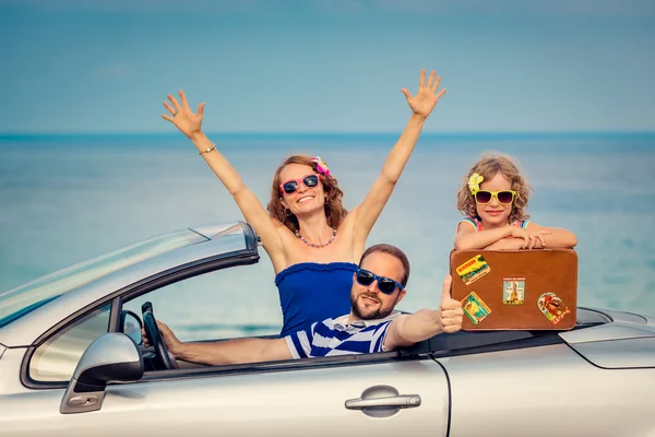 Happy family travel by car