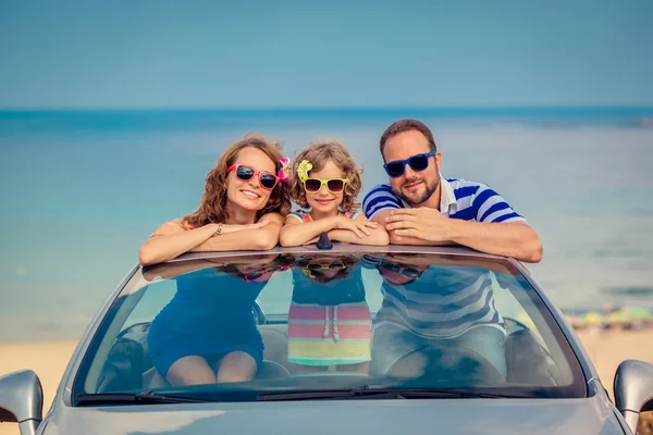 Happy family travel by car