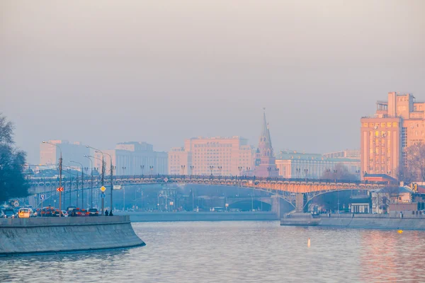 Moscow river, the Kremlin in sunset
