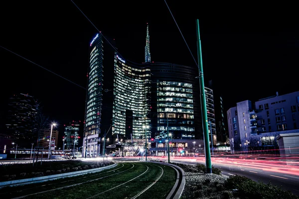 MILAN, ITALY - FEBRUARY 04,2016: Milan Porta Garibaldi district. The Unicredit Bank skyscraper and Piazza Gae Aulenti.Night scene.