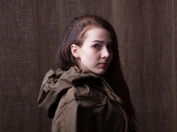 Woman in Russian military uniform. Female soldier during the second world war.