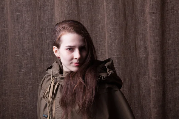 Woman in Russian military uniform. Female soldier during the second world war.