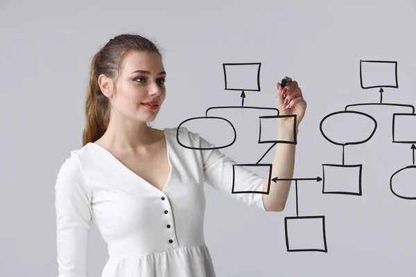 Woman drawing flowchart, business process concept