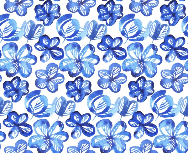 Abstract blue color floral seamless pattern. watercolor hand dra