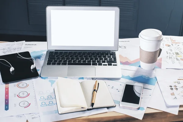 Office desk with various items