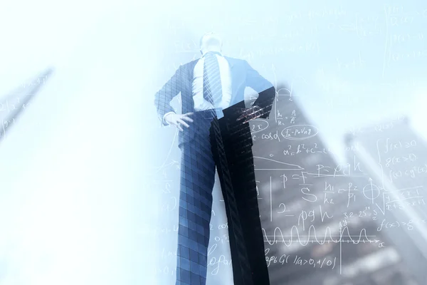 Thoughtful businessman double exposure