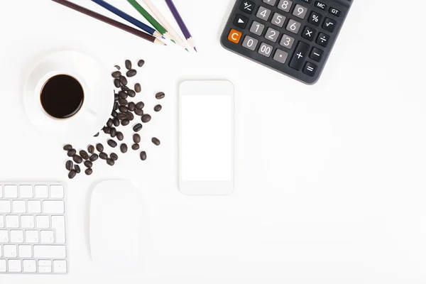 Office desk with coffee beans