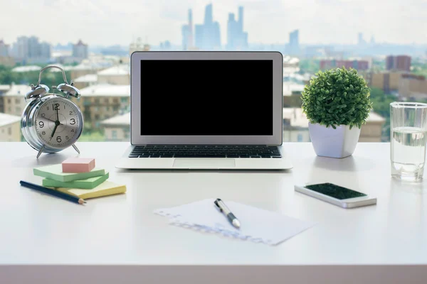 Workspace with laptop computer