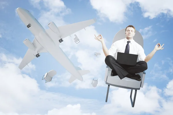 Meditating man falling out or airplane