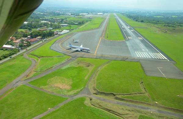 Aerial view of runway at Juan Santamaria International Airport, Costa Rica