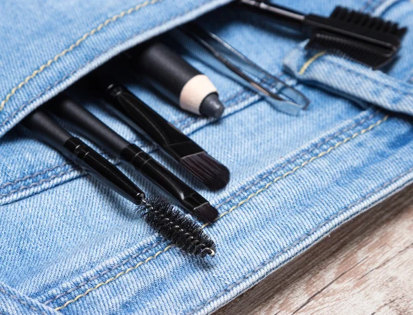 Accessories for care of the eyebrows in jeans pocket