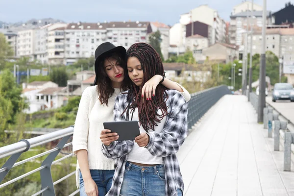 Women with tablet