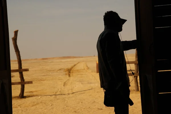 Silhouette of man in desert